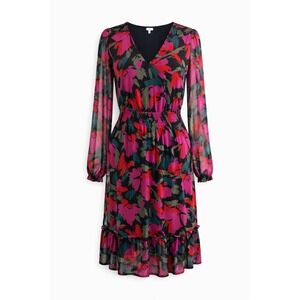 KATE and LILY Floral Print V Neck Knee Length Dress Mesh Long‎ Sleeves Women's 4